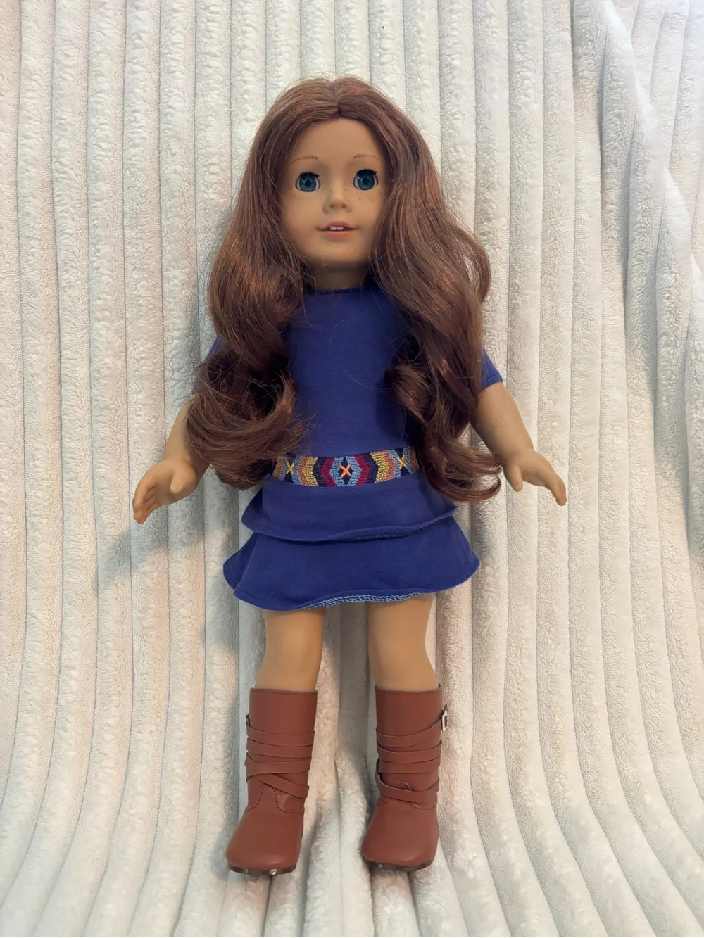 American Girl Saige Doll in Blue Dress with Multicolor Woven Belt - Picture 2 of 8